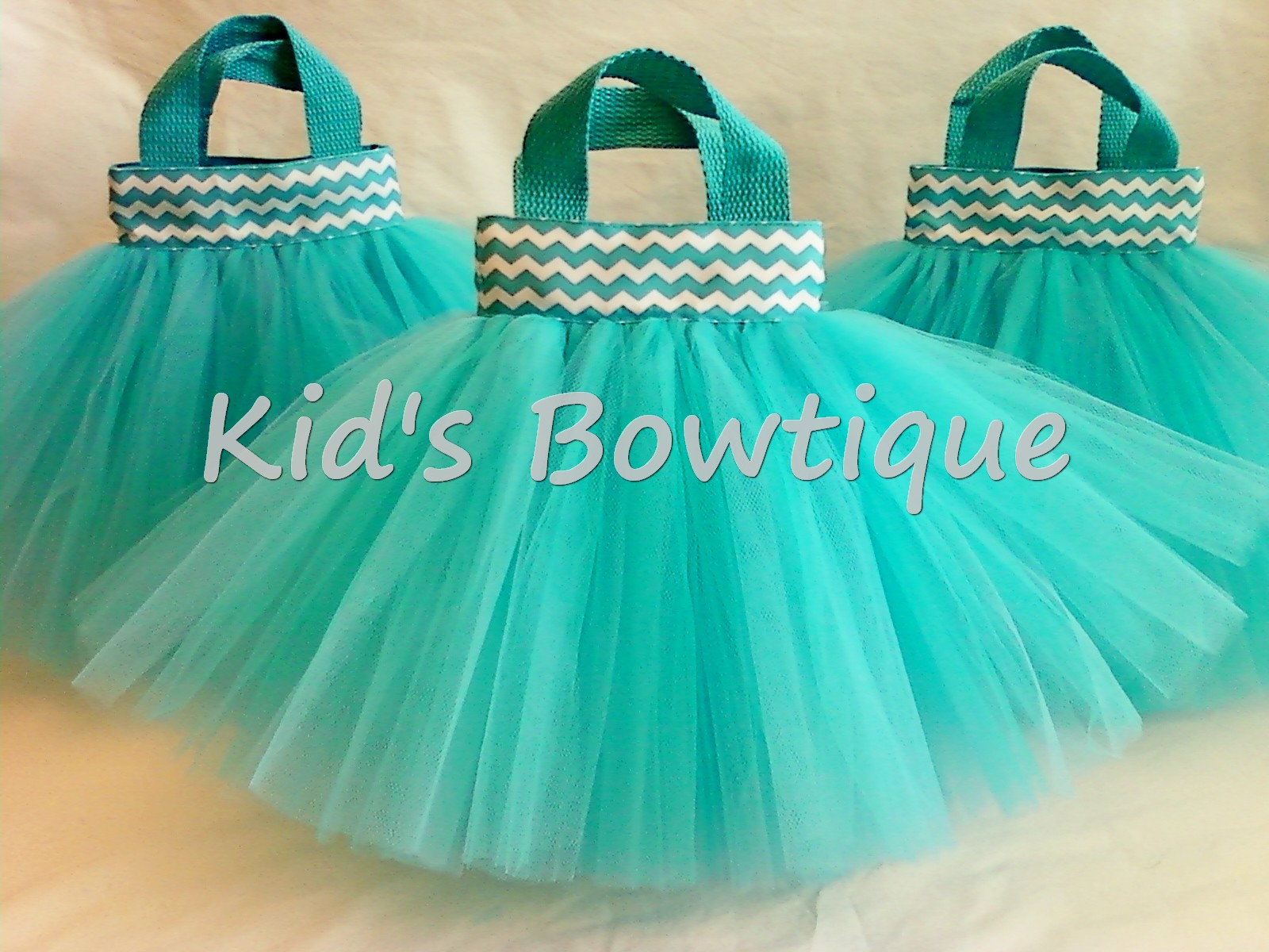 Aqua Chevron Ribbon Party Favor Tutu Bag