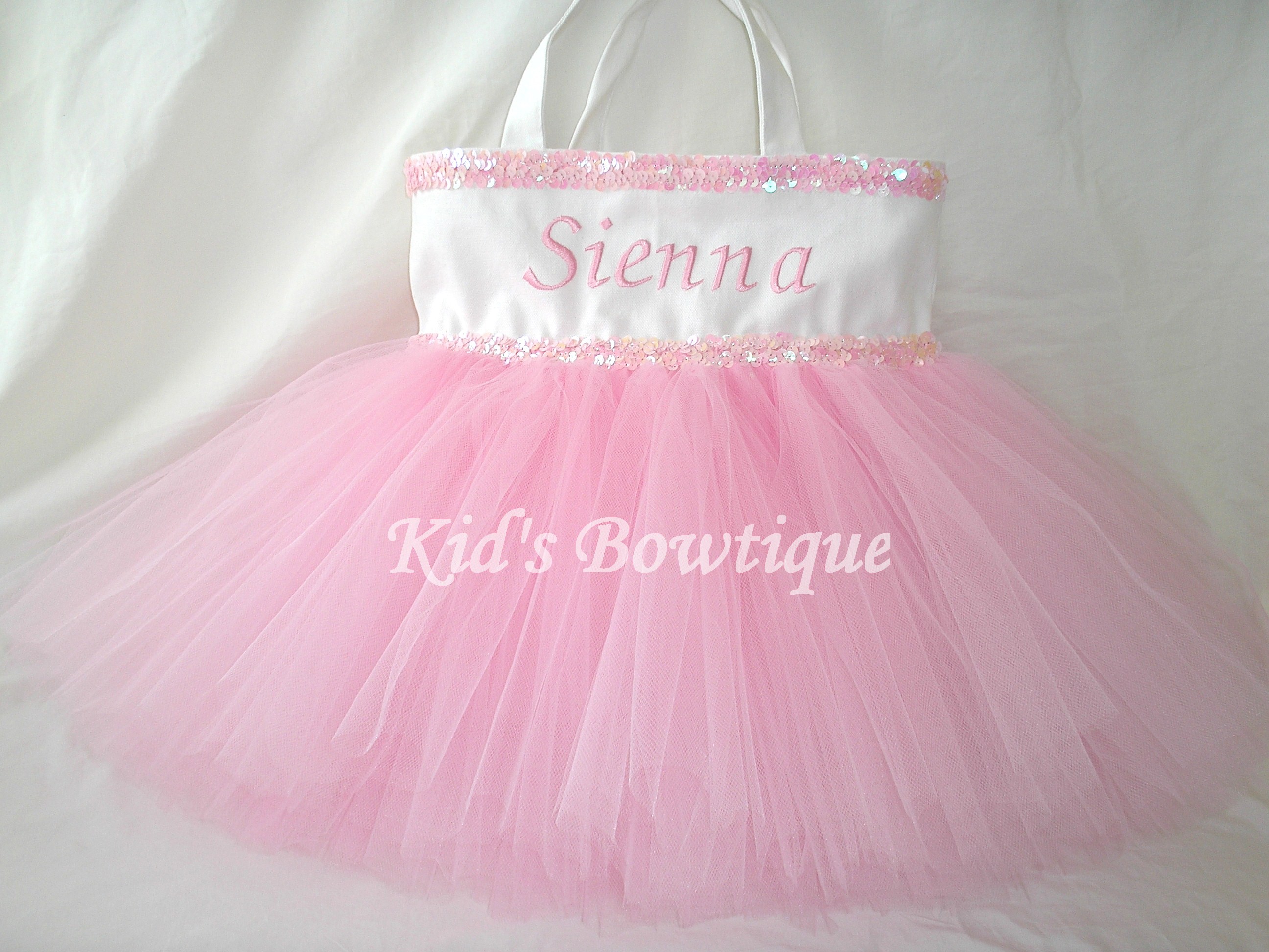 Monogrammed Pink Double Sequins Tutu Tote Bag White