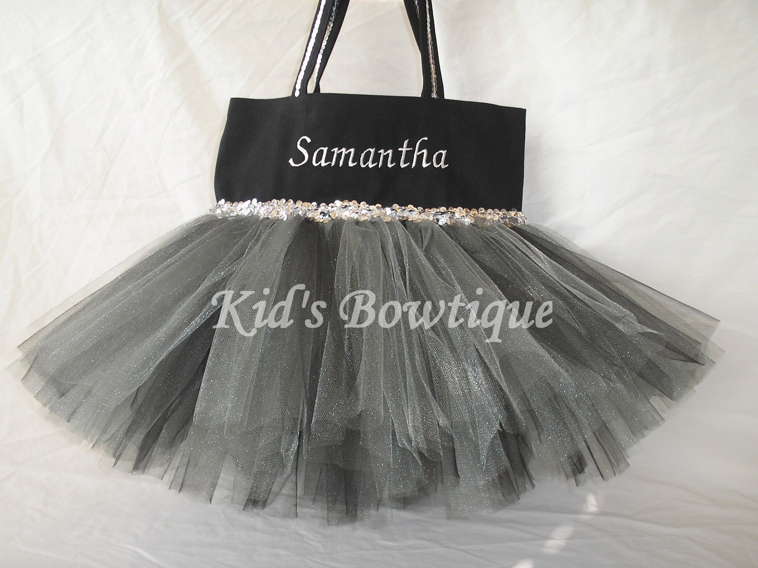 Monogrammed Silver and Black Tutu Tote Bag - Halloween Witch Costume ...