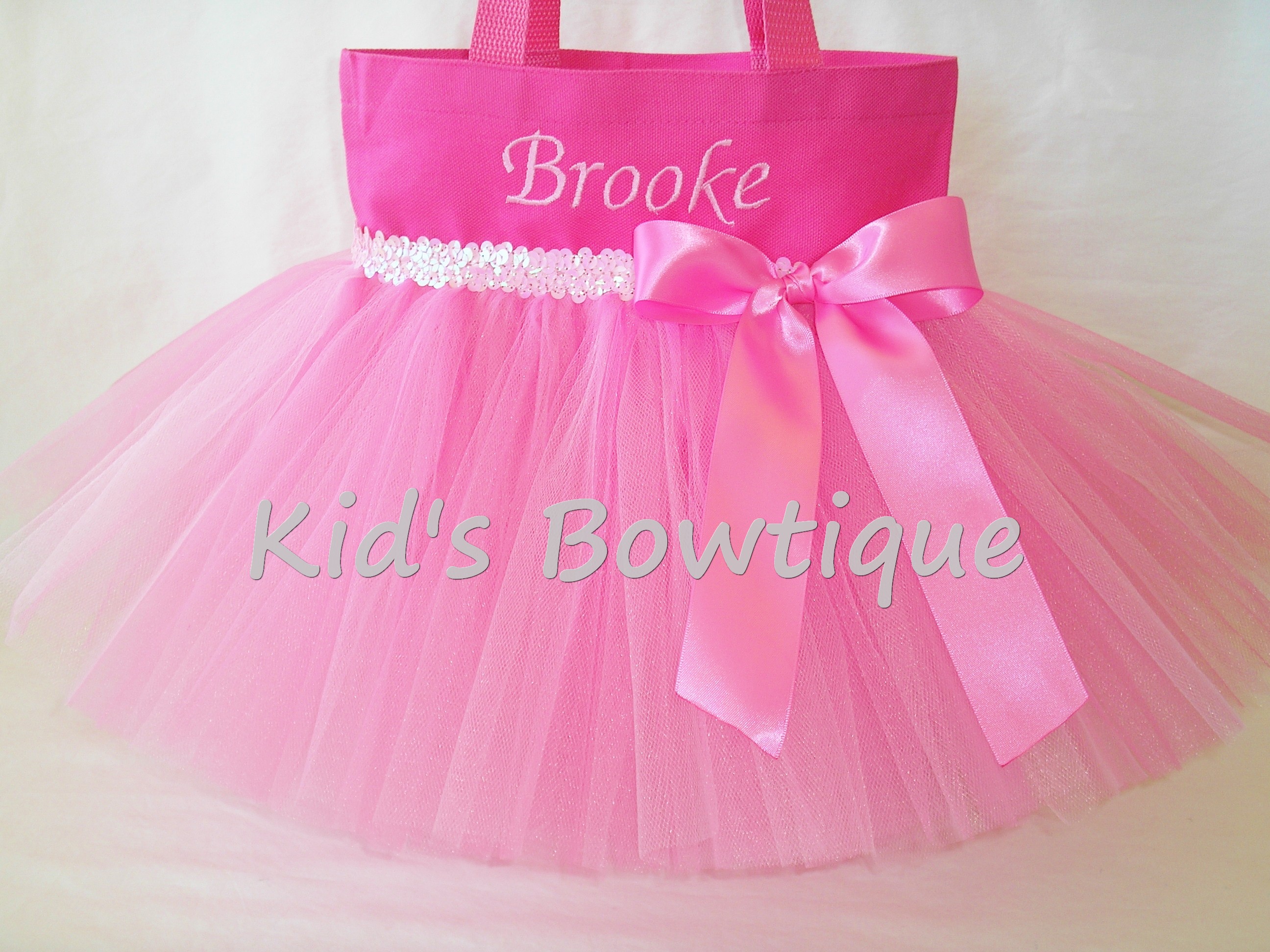 Monogrammed Tutu Tote Bag - Item ttb16 Princess Pink Dance Tutu Bag with Sequins and Bow