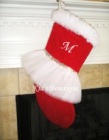 Christmas Tutu Stocking - ItemCTS3 Monogrammed Classic Red and White with Silver Sequins