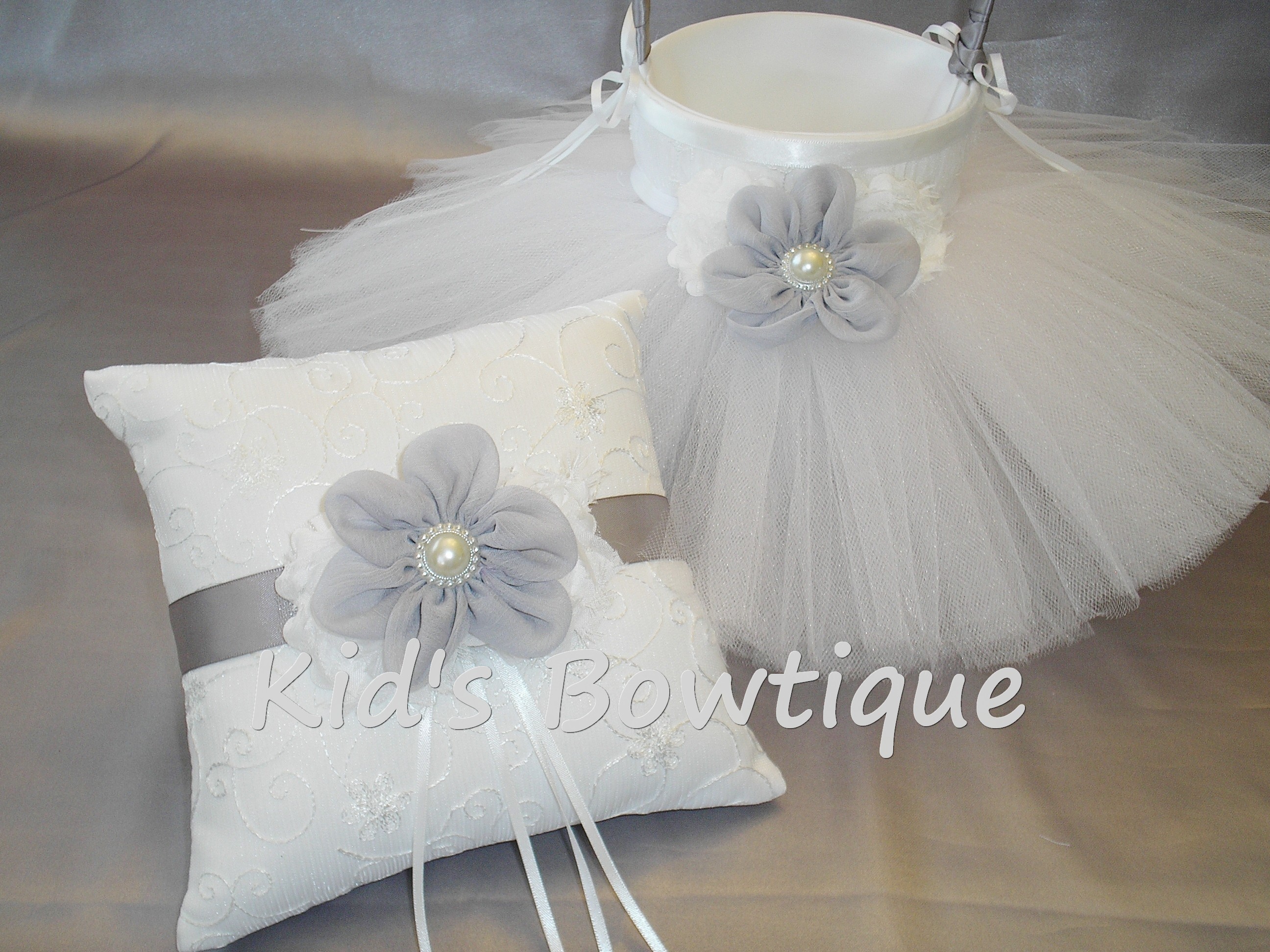 Wedding Flower Girl Tutu Basket with Matching Ring Bearer Pillow- Item #FBP3