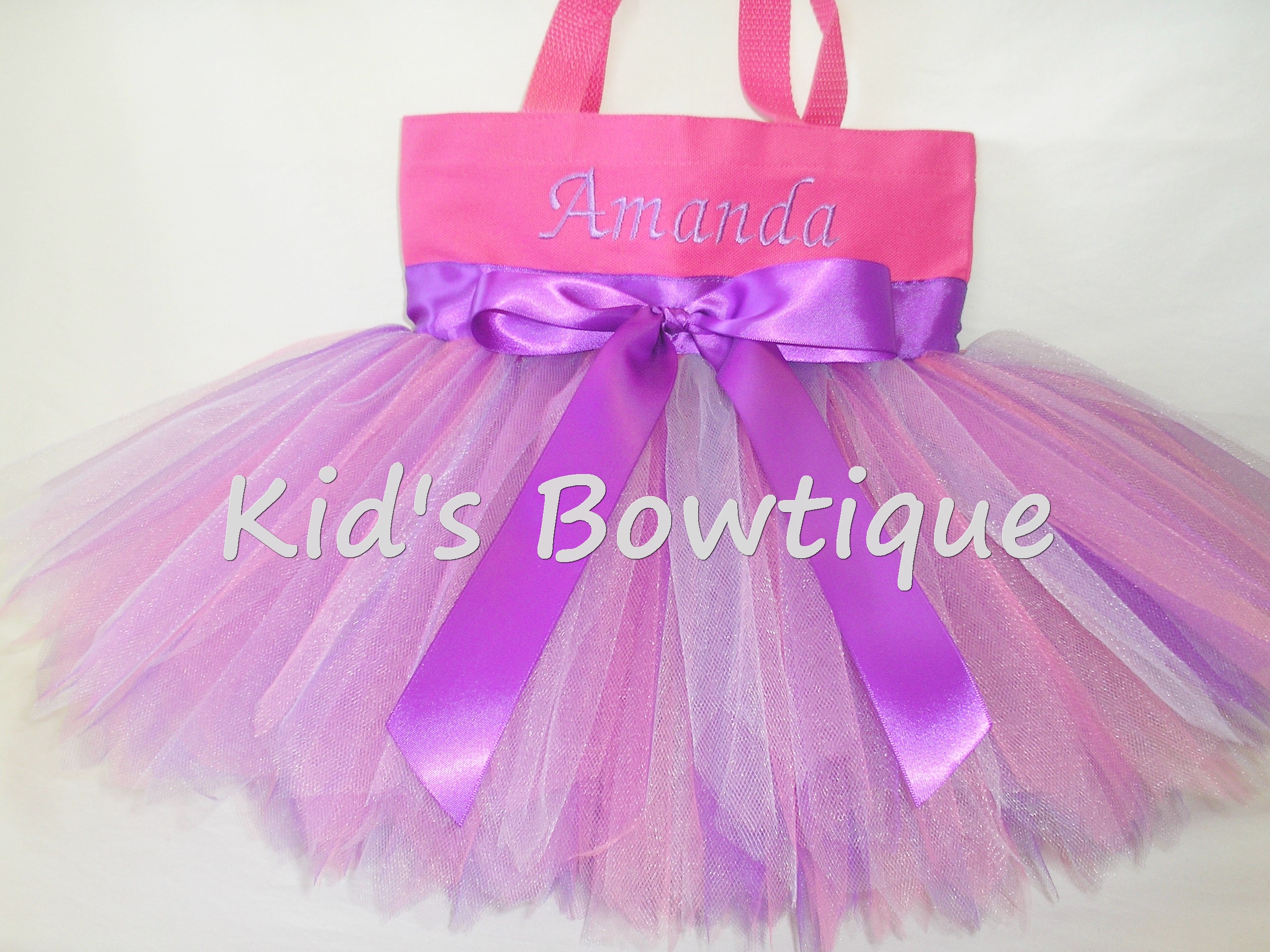 Monogrammed Tutu Tote Bag - ttb10 Pink with Purple Bow