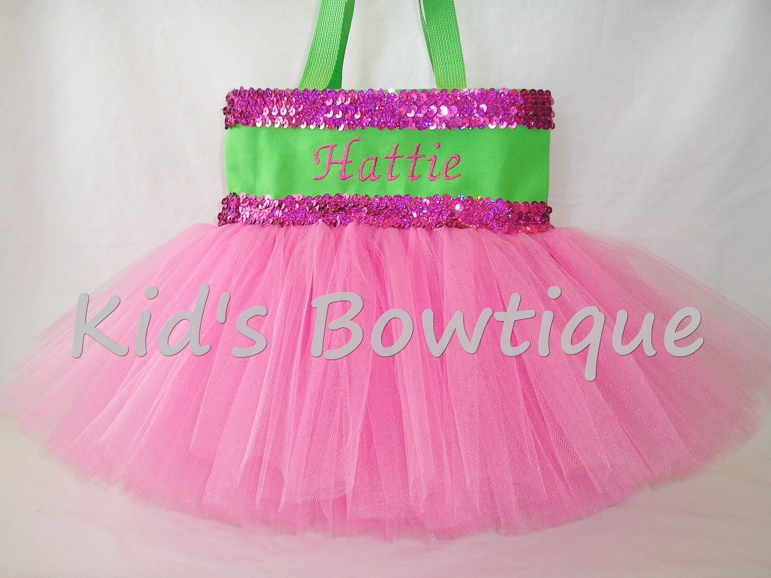 Monogrammed Tutu Tote Bag - ttb46 Lime with Double Hot Pink Sequins
