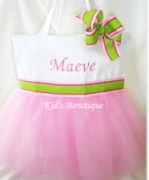 Personalized Tutu Tote Bag - ttb37 Ballgown SKIRT Pink & Lime Ribbon
