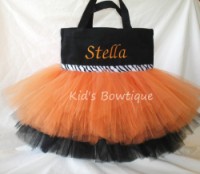 Halloween Tutu Bags - Item HTB2 Monogrammed Orange & Black with Zebra Ribbon