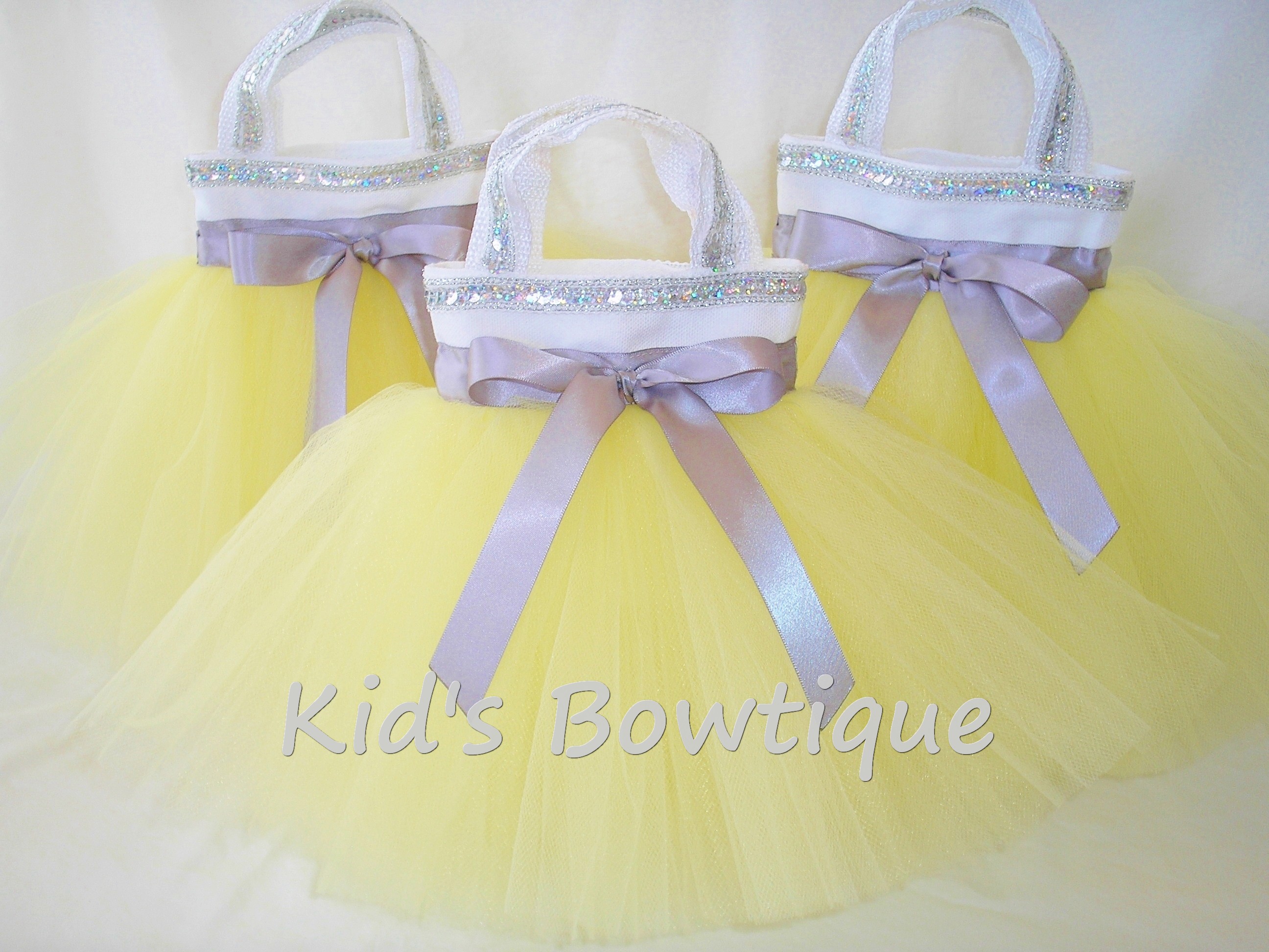 Party Favor Tutu Bags -pftb28 Yellow and Silver Trims Party Favor Tutu Bags