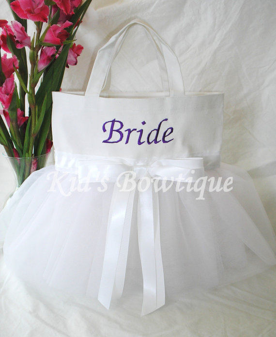 Personalized Tutu Tote Bag - ttb35 Ballgown SKIRT Simply Elegant White Bow
