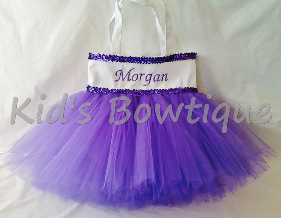 Monogrammed Tutu Tote Bag - ttb26 Double Purple Sequins