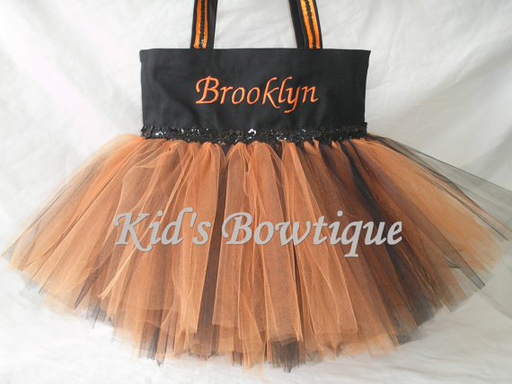 Halloween Tutu Bags - Item HTTB10 Monogrammed Orange Black Sequins