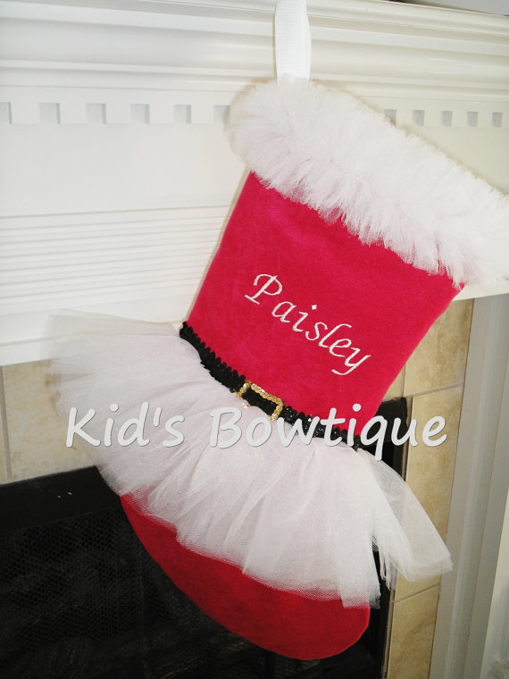 Christmas Tutu Stocking - ItemCTS4 Monogrammed Mrs.Claus Red and White