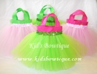 Party Favor Tutu Bags -pftb10 Lime and Hot Pink with Sequins